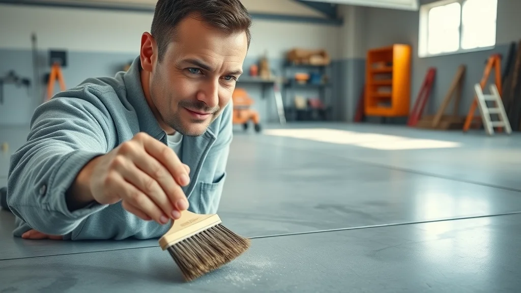 Clean concrete garage floor inspected before epoxy application, showing satisfaction on expert contractor's face. Ultra-realistic garage setting with sharp depth of field and soft blue-gray palette. how to prepare concrete for epoxy