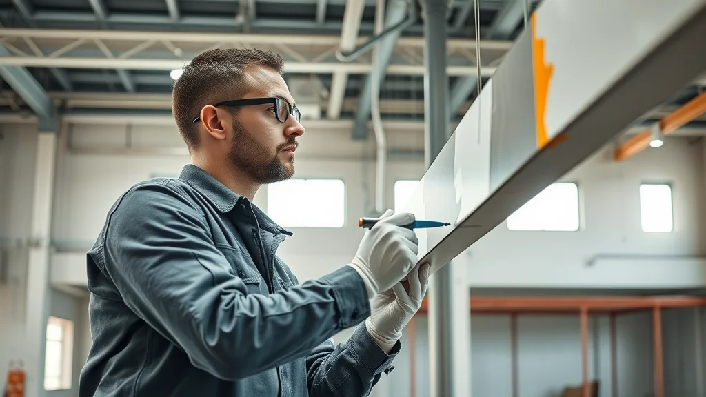 Application of fire resistant paint to structural steel in a commercial building interior, showcasing intumescent coating and passive fire protection in action