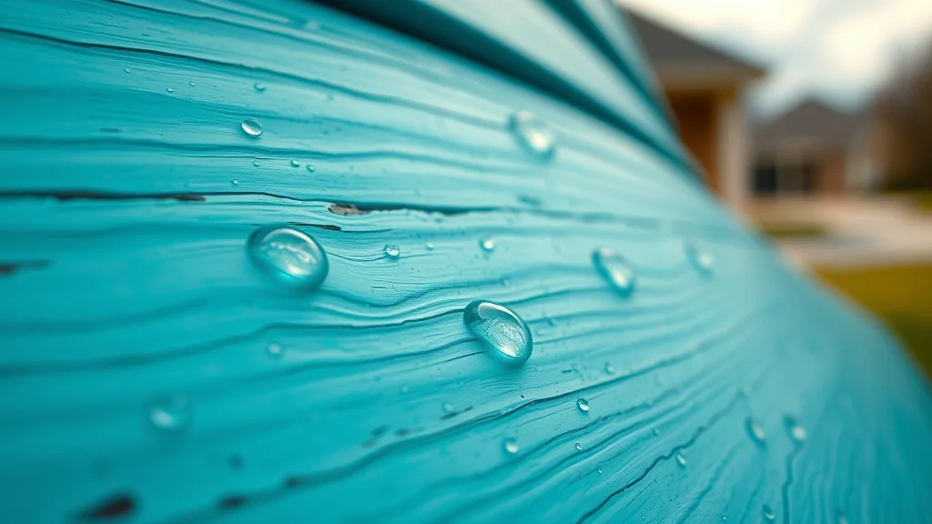 Macro shot of wet exterior paint droplets highlighting moisture impact on exterior painting jobs