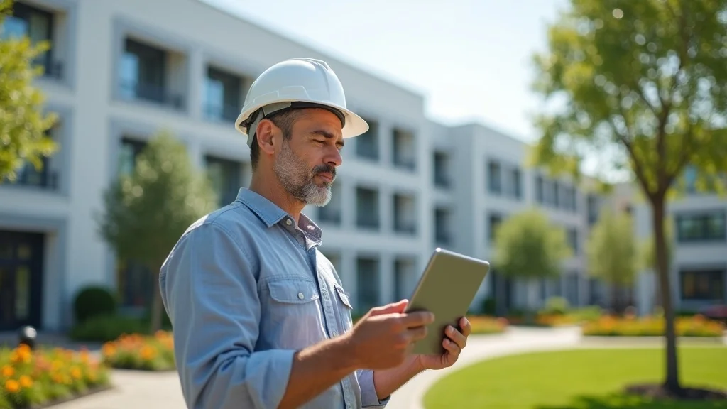 Seasoned facility manager inspects exterior commercial building, demonstrating the role of expert oversight in successful facility maintenance painting.