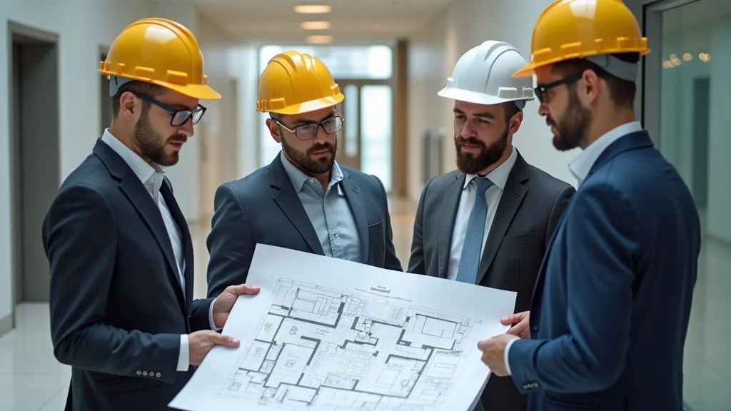 Commercial painting project management—professional facility managers and painters review floor plans together to ensure seamless workflow.