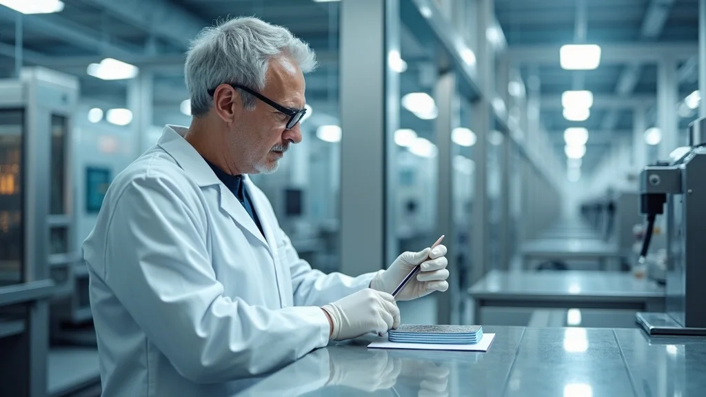 anti-corrosion coating specialist examining coated samples in a lab for ISO 12944 compliance