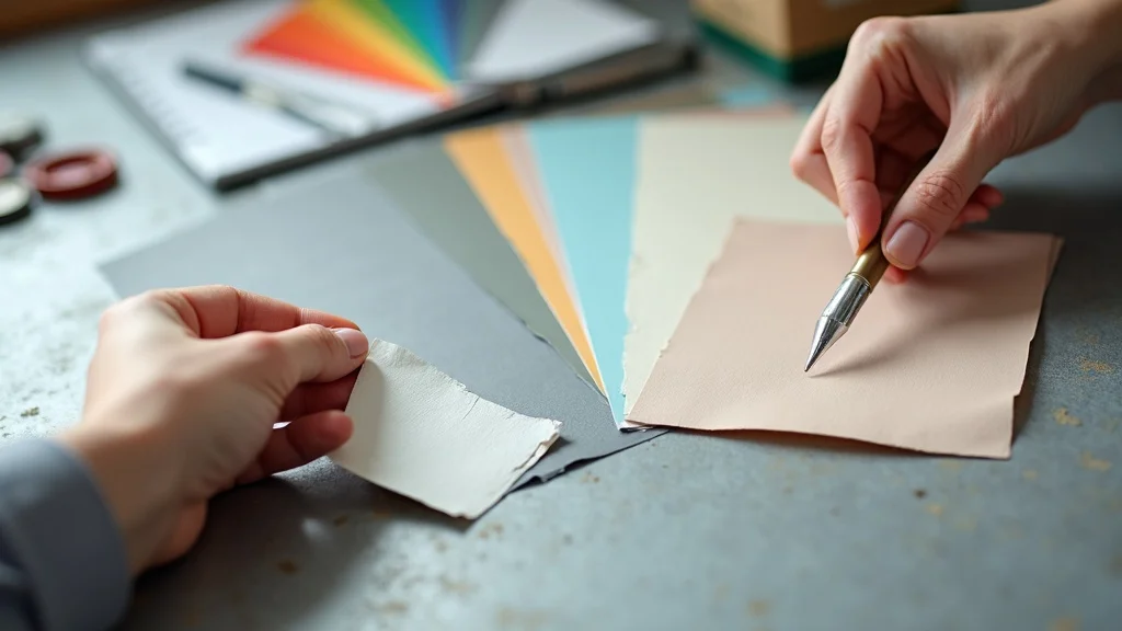 Detailed comparison of commercial paint samples and industrial coatings being selected by a painting contractor, with clear visual differences in sheen and texture, highlighting the distinctions in product types for commercial and industrial applications.