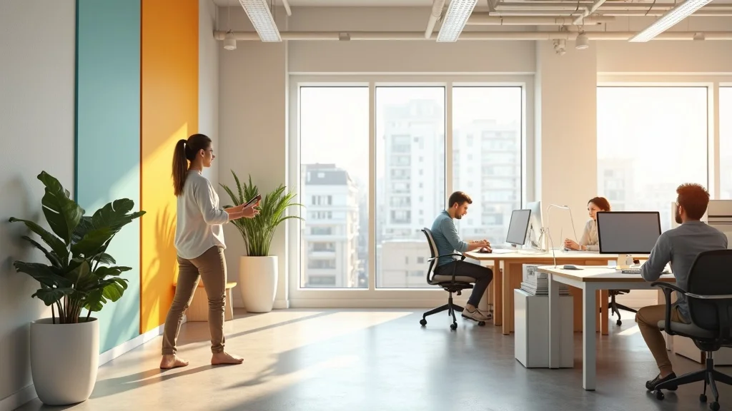 Bright, energized, modern office environment with employees returning after professional tenant repaint services