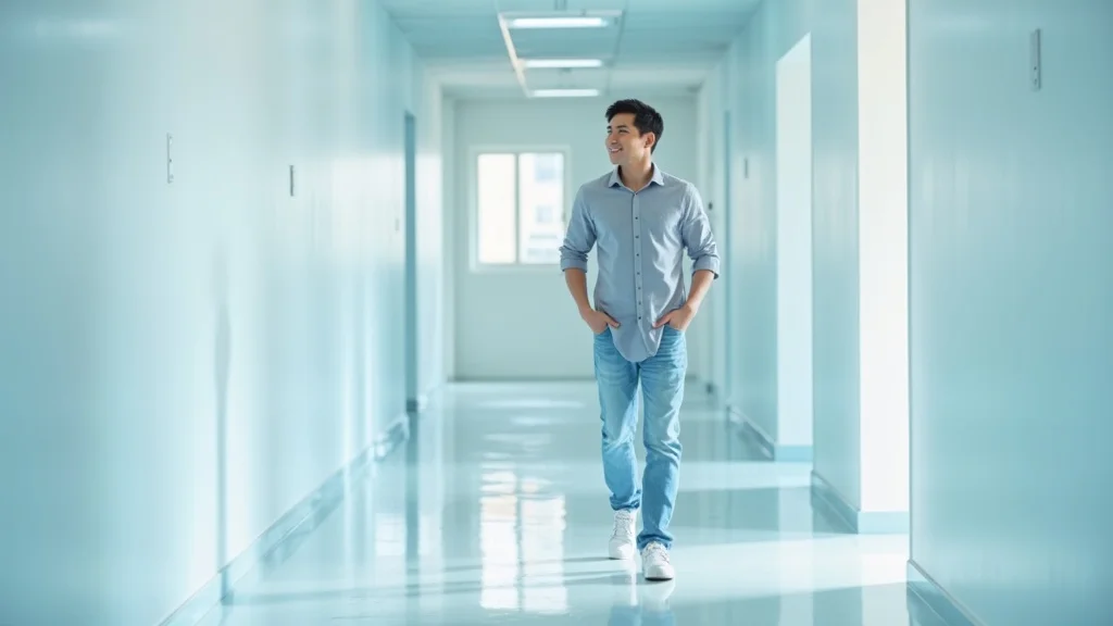 Facilities manager inspecting newly painted commercial interior by commercial painting company Boston, with pristine walls and confident expression