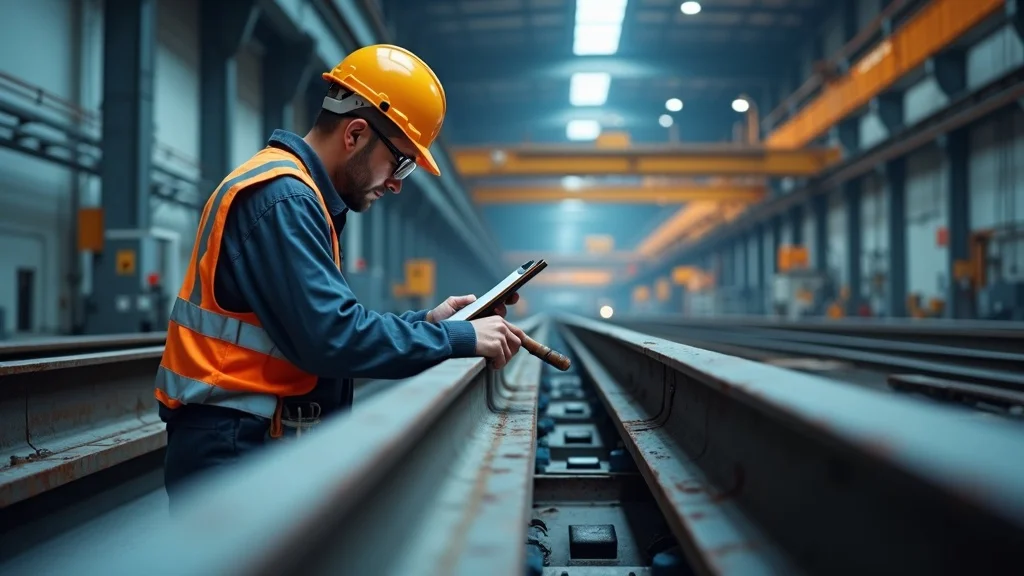 Facility maintenance technician carefully inspecting coated steel beams within an industrial plant, showing due diligence and the importance of maintaining industrial coatings for asset value and longevity.