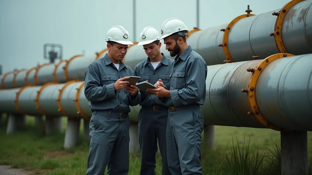 industrial maintenance team inspecting a corrosion-free pipeline thanks to anti-corrosion coatings in industrial painting