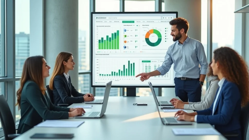 facilities management checklist - Property management team collaborating on a digital maintenance dashboard in a modern office; charts and lists visible, with paperwork on table