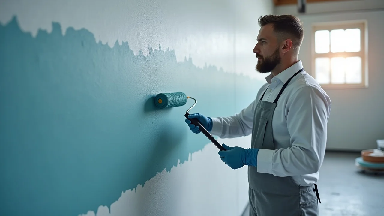 Cross-section of commercial wall showing coating application process and coating thickness