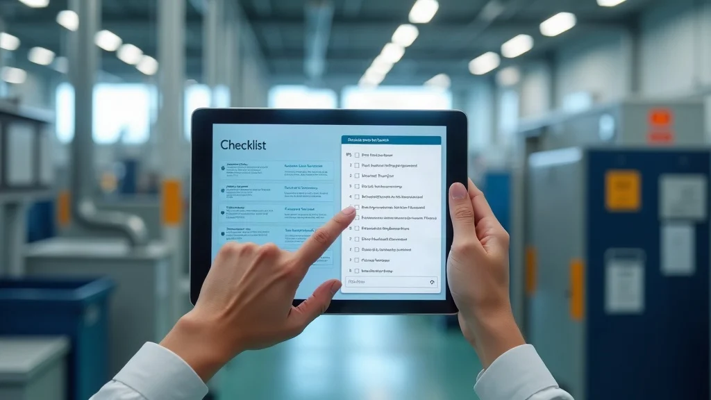 Facility asset management checklist on digital tablet—hand holding tablet displaying a neat checklist in a bright hallway - best practices for facility asset management