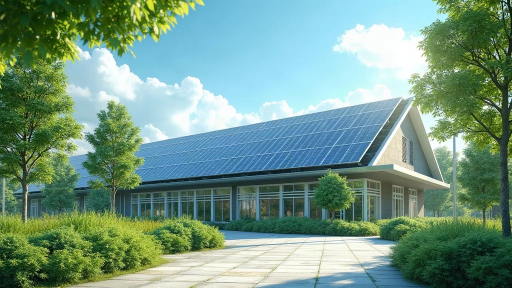 Eco-friendly facility exterior with modern solar panels and green landscaping - best practices for facility asset management