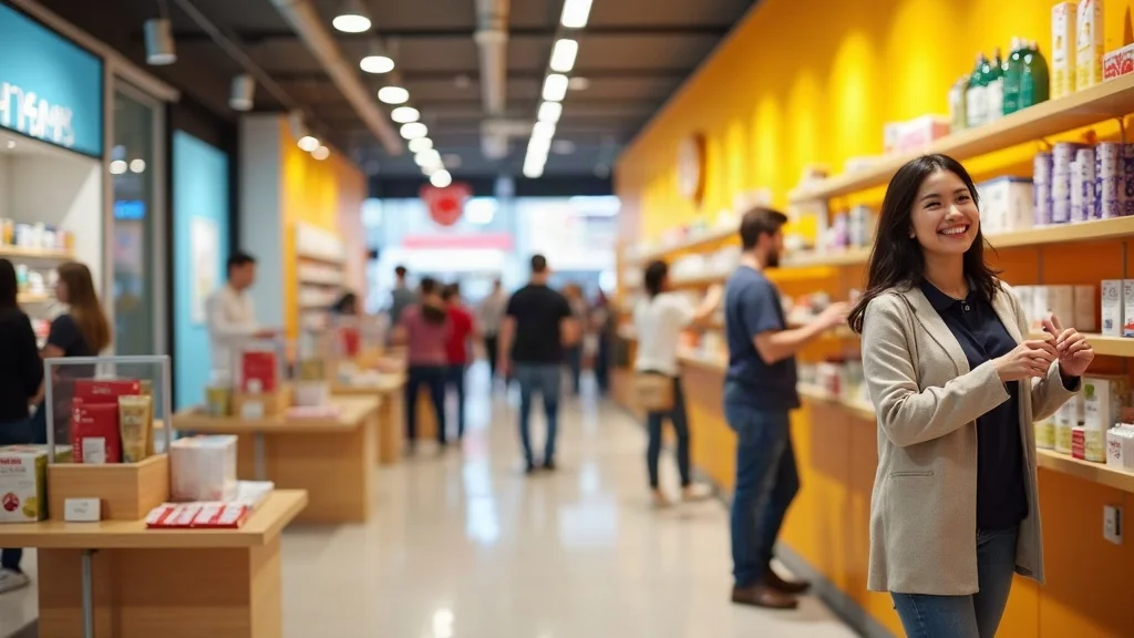 Inviting retail interior with freshly painted, vibrant walls in a busy tenant-occupied shopping mall, showing positive customer experiences and active foot traffic