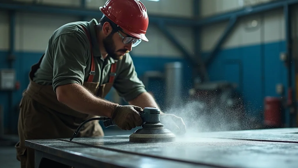 surface preparation technician sandblasting for abrasion resistance in anti-corrosion coatings